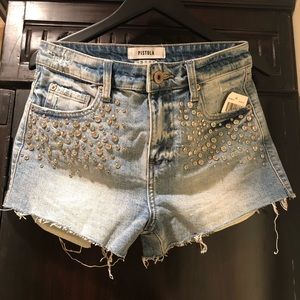 Pistola - Crystal-studded Denim Shorts - 25